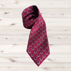 SOLD Hermes Men’s 100% Silk Tie Red Equestrian 93 5 IA